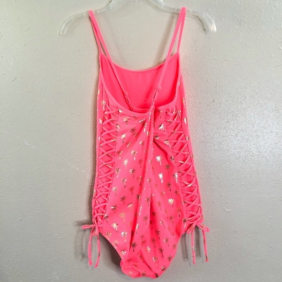 Justice Orange one piiece suit w/ Gold Palm Tree 1 - Picture 6 of 12